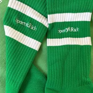 Sporty & Rich Green and White Athletic Socks